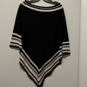 BCBG Black with White Trim Poncho, One Size, Dryclean only